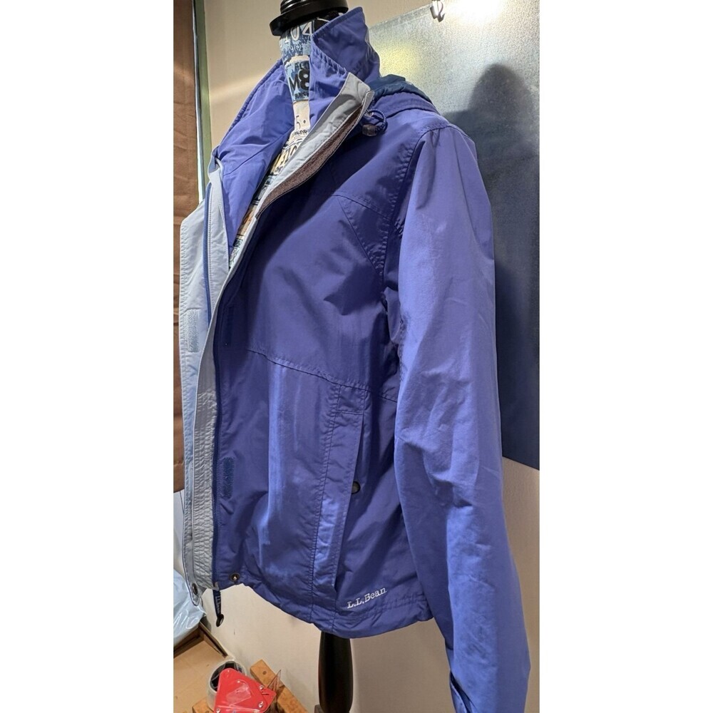 LL Bean 3 in 1 Jacket Women's Blue Windbreaker Hid-a-Hood Rain Jacket L-REG - Picture 13 of 16